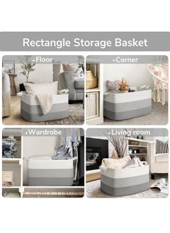 Goodpick Storage Basket, 21.6" X 14.9" X 11.8", Blanket Basket For Living Room, Large Woven Basket For Storage, Toy Organizer, Rectangle Rope Baskets For Organizing, Grey  - Image 4