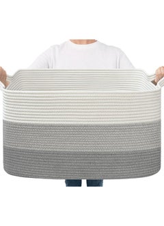 Goodpick Storage Basket, 21.6" X 14.9" X 11.8", Blanket Basket For Living Room, Large Woven Basket For Storage, Toy Organizer, Rectangle Rope Baskets For Organizing, Grey  - Image 1