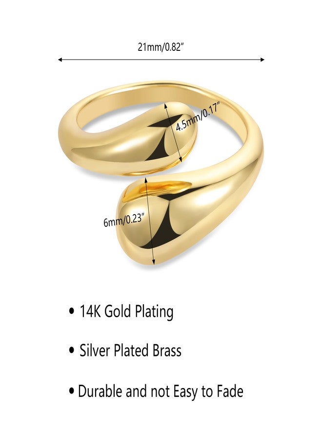 أليكس كرافت خواتم ذهبية من أليكس كرافت للنساء، مضادة للحساسية، مطلية بالذهب عيار 14 قيراط، خاتم سميك على شكل دمعة، قابل للتعديل، مصنوع من الفضة الإسترليني عيار 925، كبير الحجم، ناعم، منحني، مفتوح، مناسب للإبهام والأصابع، مجوهرات للنساء والرجال - Image 2
