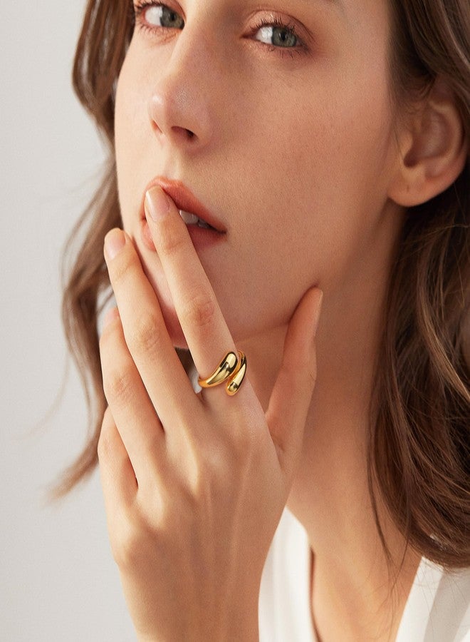 أليكس كرافت خواتم ذهبية من أليكس كرافت للنساء، مضادة للحساسية، مطلية بالذهب عيار 14 قيراط، خاتم سميك على شكل دمعة، قابل للتعديل، مصنوع من الفضة الإسترليني عيار 925، كبير الحجم، ناعم، منحني، مفتوح، مناسب للإبهام والأصابع، مجوهرات للنساء والرجال - Image 3