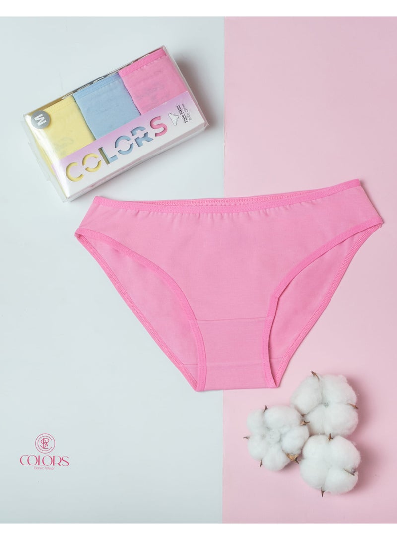 COLORS Pack of 3 Printed Cotton Plain Bikini Panties Underwear for Women  - Image 2