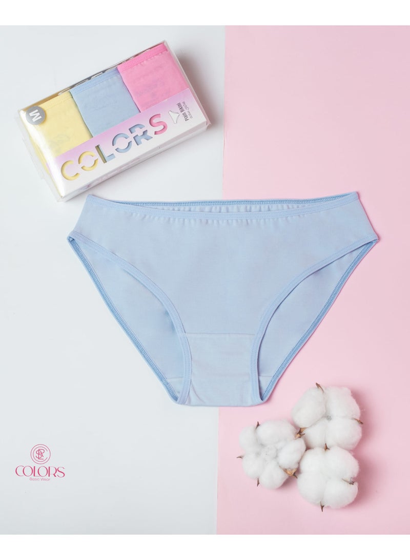 COLORS Pack of 3 Printed Cotton Plain Bikini Panties Underwear for Women  - Image 3