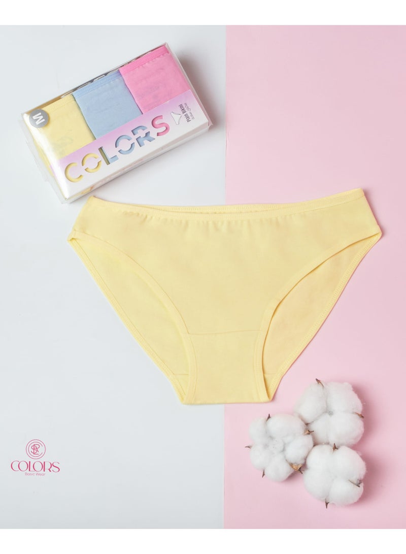 COLORS Pack of 3 Printed Cotton Plain Bikini Panties Underwear for Women  - Image 4