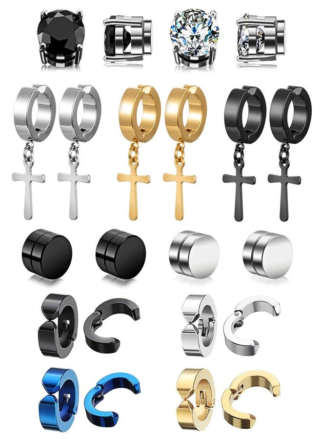 CCBFY Non-pierced Earrings Set for Men Women Cross Titanium Steel Hoop Dangle Clip On Earring, Metal, No Gemstone, - Image 1