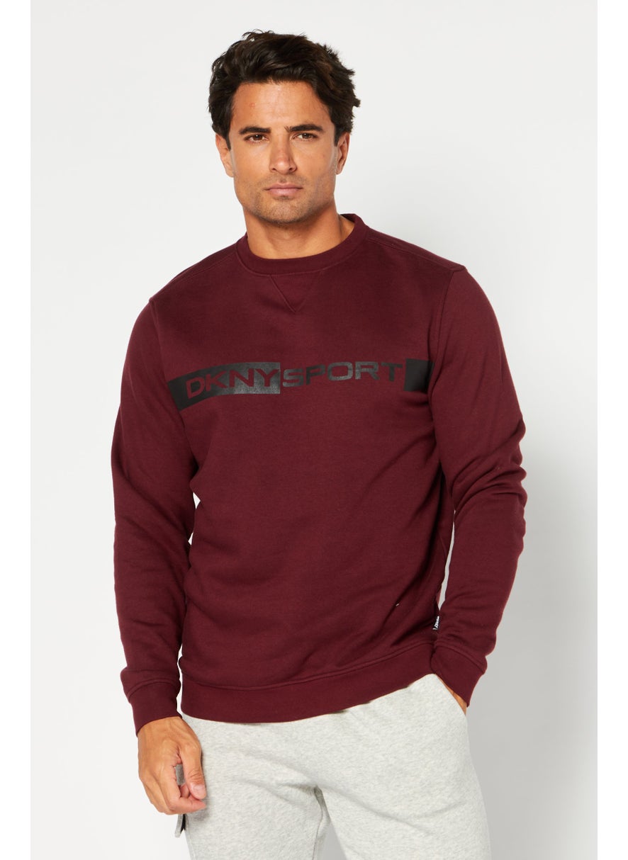 DKNY Sport Men Sportswear Fit Long Sleeve Training Sweatshirt, Burgundy  - Image 1