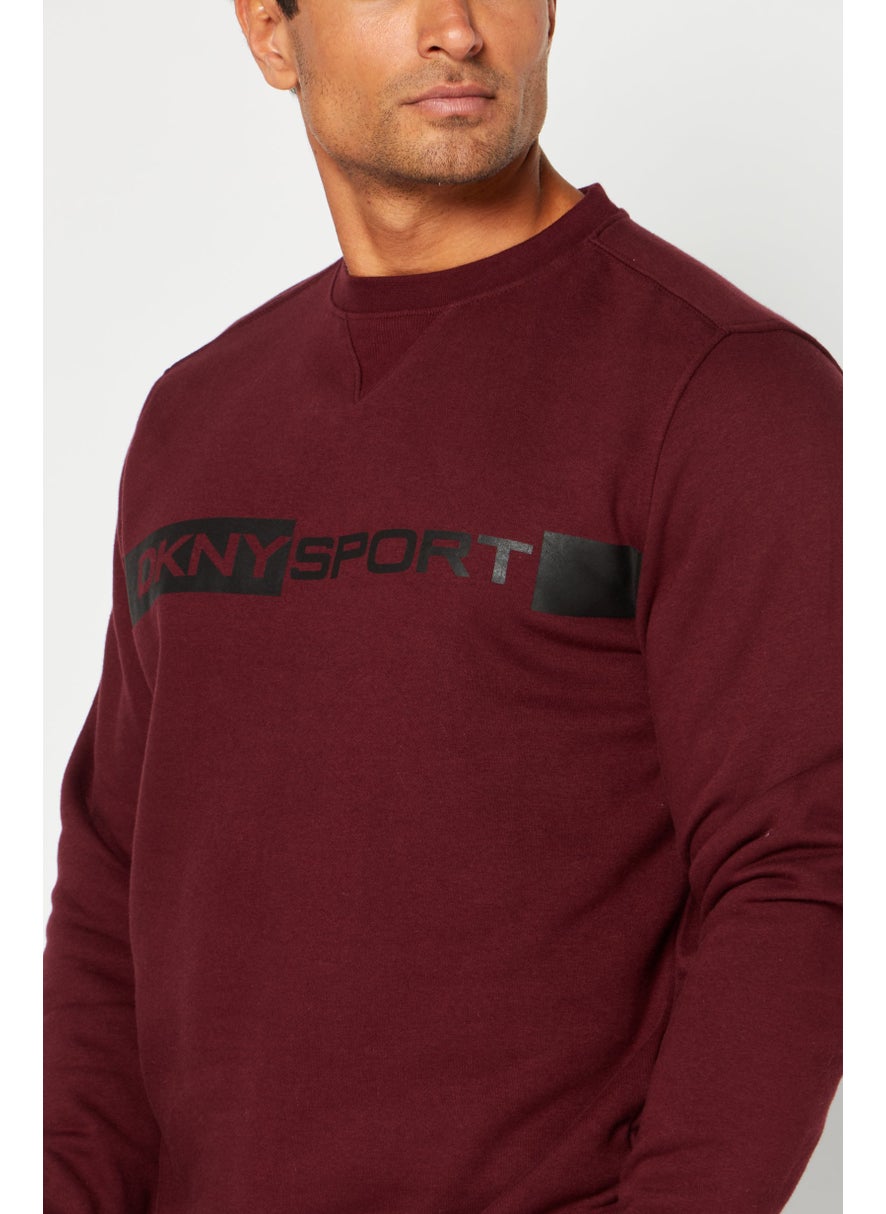 DKNY Sport Men Sportswear Fit Long Sleeve Training Sweatshirt, Burgundy  - Image 3