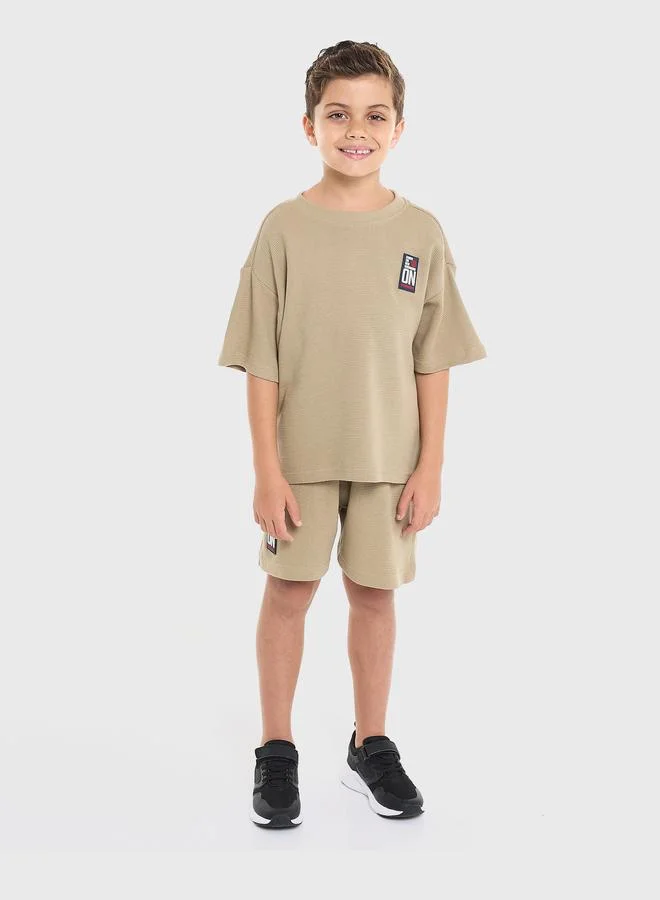 victor and jane Victor And Jane Boys Khaki Textured Oversized T-Shirt and Shorts Set