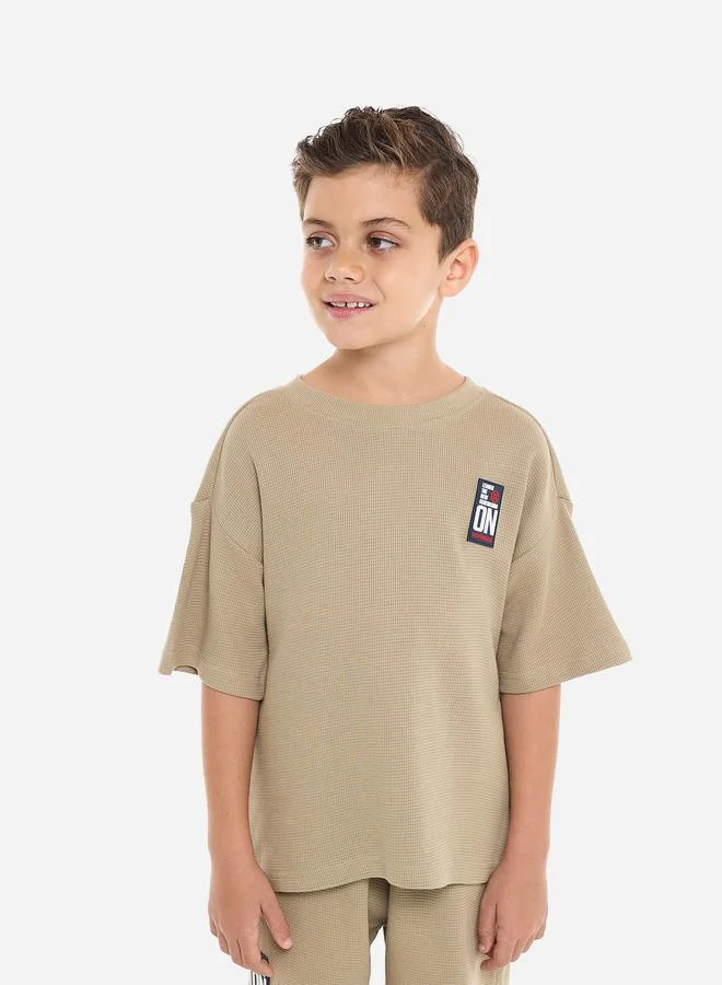 victor and jane Victor And Jane Boys Khaki Textured Oversized T-Shirt and Shorts Set