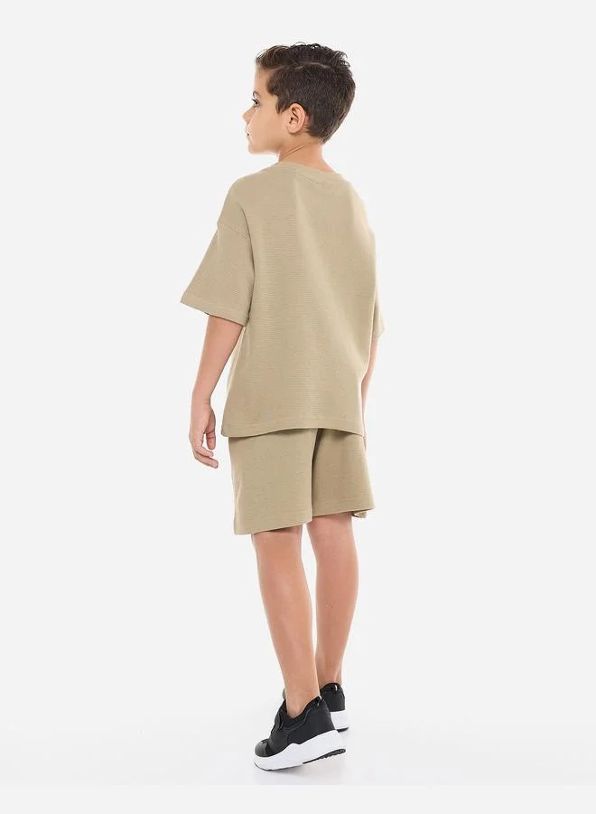 victor and jane Victor And Jane Boys Khaki Textured Oversized T-Shirt and Shorts Set
