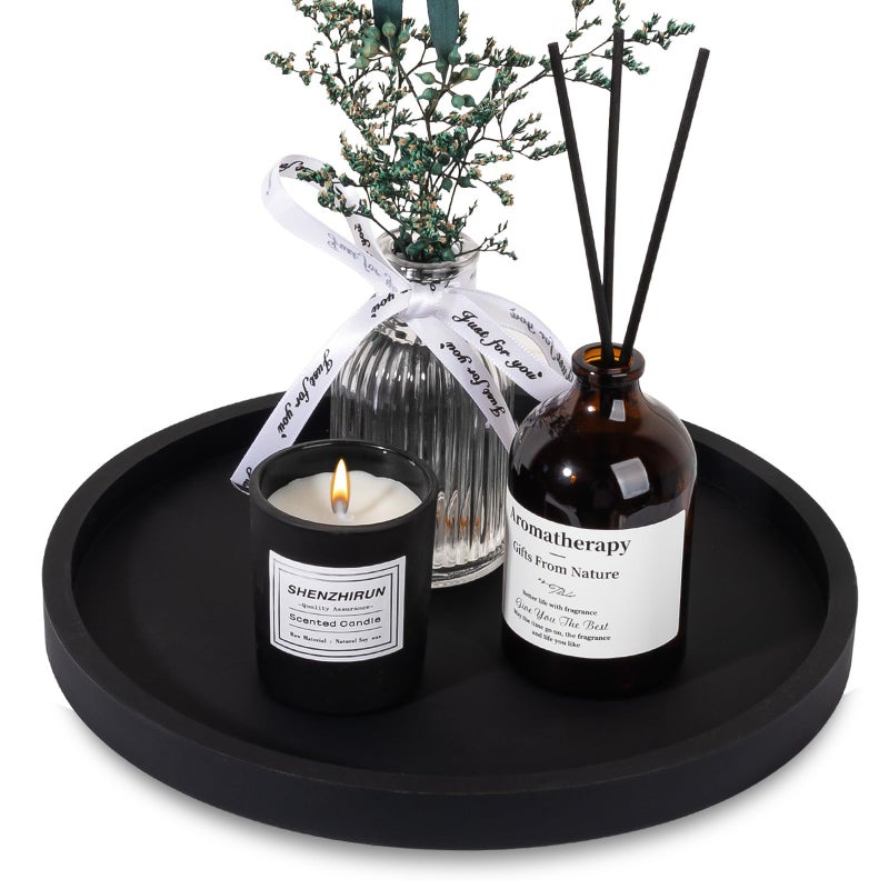 صينية حمام سيليكون دائرية صينية زينة حامل صابون منظم سطح المطبخ ديكور طاولة القهوة للشموع والعطور والنباتات 9 بوصة أسود