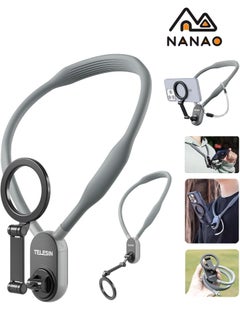 NANAO Magnetic Neck Phone Holder, Cell Phone Holder Around Neck POV/Vlog Selfie Mount Hand Free Phones Neck Holder Video Recording Chest Stand for iPhone 15 14 13 12 Pro Max Plus Mini Series Android Phones (Grey)  - Image 1