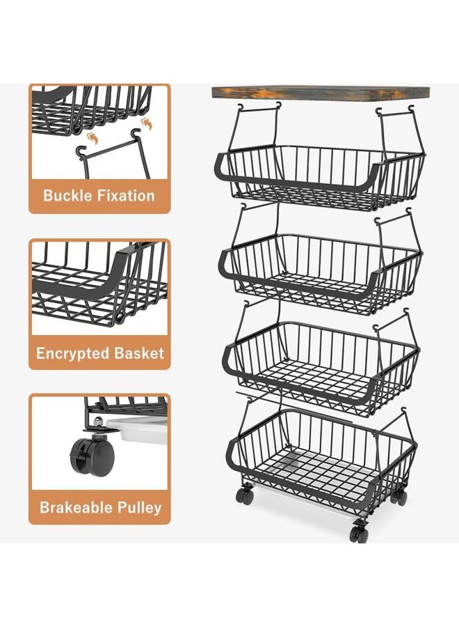 Baotkere Wire Baskets with Wheels, Kitchen Organizer Rack 6 Tier Stackable Fruit Storage Containers - Image 3