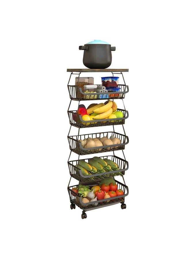 Baotkere Wire Baskets with Wheels, Kitchen Organizer Rack 6 Tier Stackable Fruit Storage Containers - Image 1
