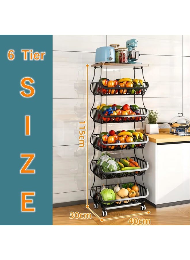 Baotkere Wire Baskets with Wheels, Kitchen Organizer Rack 6 Tier Stackable Fruit Storage Containers - Image 2