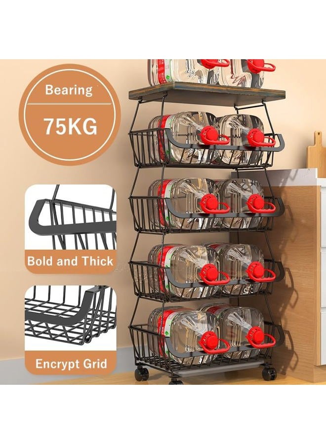 Baotkere Wire Baskets with Wheels, Kitchen Organizer Rack 6 Tier Stackable Fruit Storage Containers - Image 4
