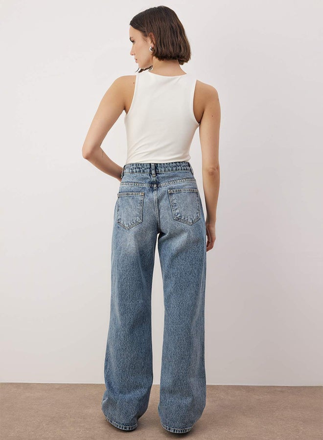 trendyol Blue*001 High Waist Wide Leg Jeans - Image 4