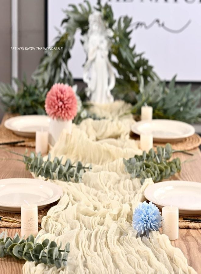 90x400CM Ivory Cheesecloth Table Runner, Boho Rustic Gauze Sheer Table Cloth, Wedding Party Table Decor - Image 2