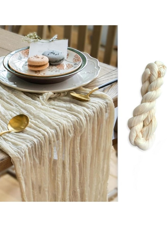 90x400CM Ivory Cheesecloth Table Runner, Boho Rustic Gauze Sheer Table Cloth, Wedding Party Table Decor - Image 3