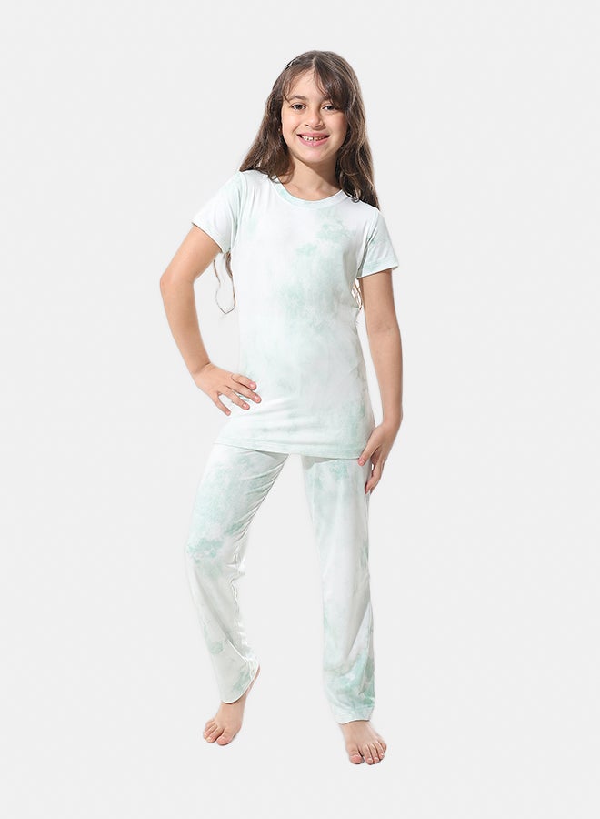 Andora Self Pattern Elastic Waist Girls Pajama_Mint Green - Image 1
