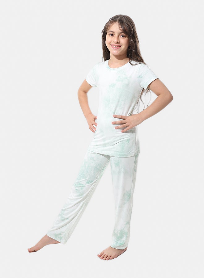 Andora Self Pattern Elastic Waist Girls Pajama_Mint Green - Image 3
