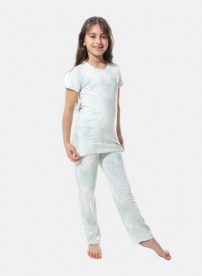 Andora Self Pattern Elastic Waist Girls Pajama_Mint Green - Image 2