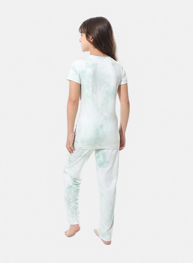 Andora Self Pattern Elastic Waist Girls Pajama_Mint Green - Image 5