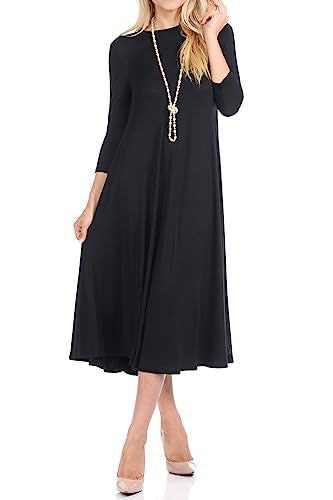 iconic luxe Women's Swing Midi Dress – 3/4 Sleeve Flowy A-Line Tunic – Soft, Stretchy, Comfortable, and Versatile Casual Dress for Everyday Wear X-Large Black - Image 1