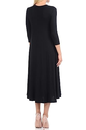 iconic luxe Women's Swing Midi Dress – 3/4 Sleeve Flowy A-Line Tunic – Soft, Stretchy, Comfortable, and Versatile Casual Dress for Everyday Wear X-Large Black - Image 4