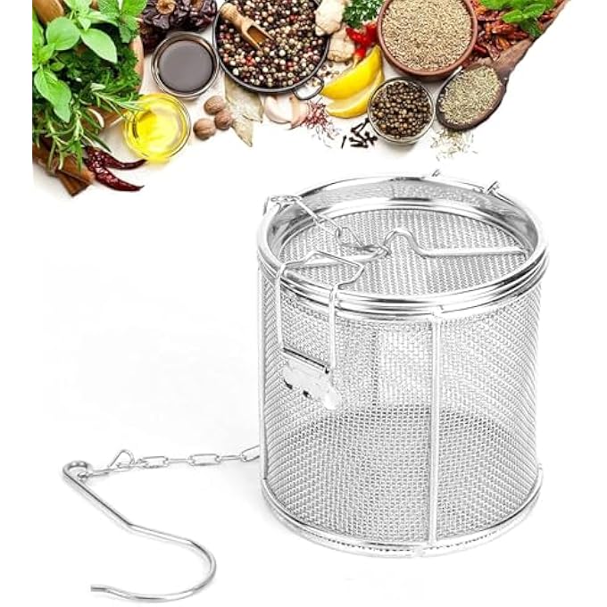 Bukela Seasoning Strainer Stainless Steel Spice Filter Cooking Spice Filter Mesh Design Tea Ball Strainer Soup Seasonings Seperation Basket Filters With Chain Hook For Home Restaurant 10 * 10Cm - Image 1