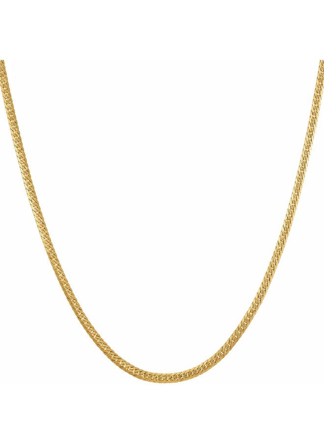 Lifetime Jewelry Crushed Herringbone Chain Necklaces For Women And Men 24K Gold Plated (22 Inches, 2Mm, Gold)  - Image 1