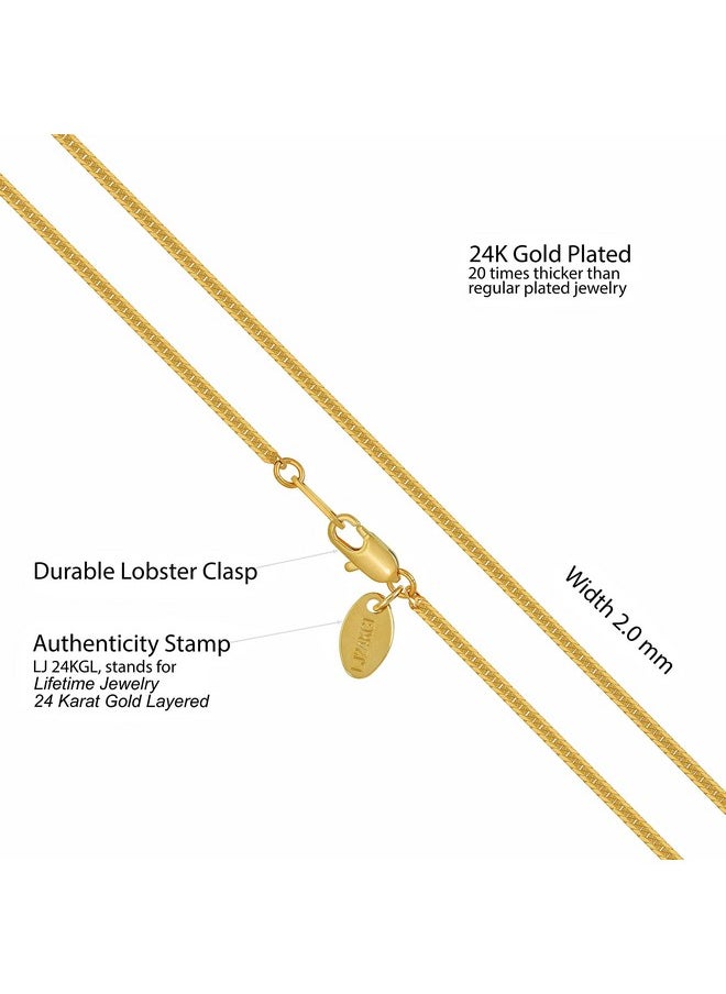 Lifetime Jewelry Crushed Herringbone Chain Necklaces For Women And Men 24K Gold Plated (22 Inches, 2Mm, Gold)  - Image 4
