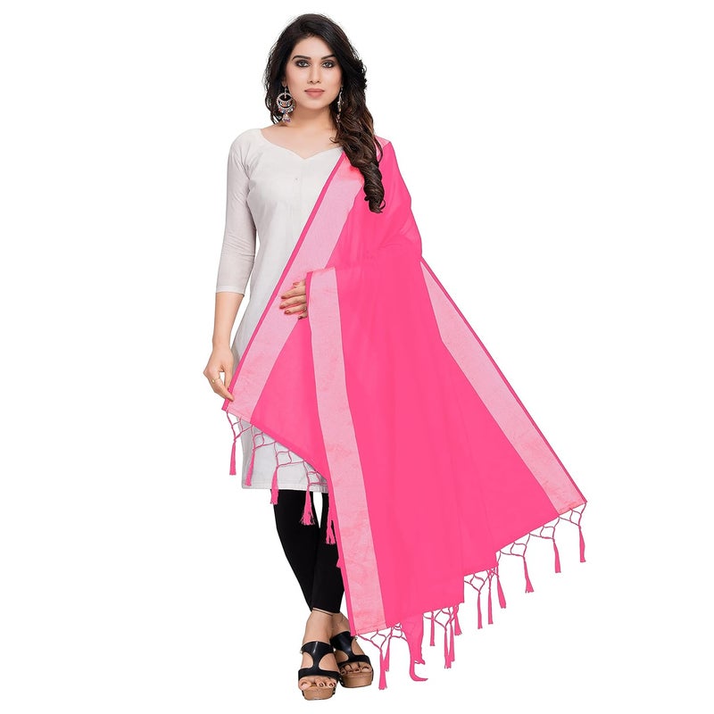 Sidhidata Textile Women's Solid Cotton Silk Dupatta With Tassels (2.20 Mtr) - Image 1