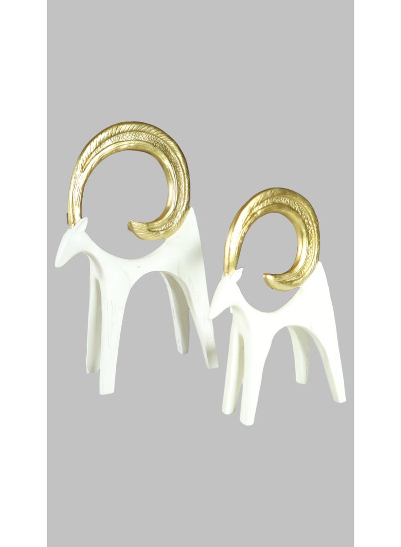 Abstract Ibex Figurine White and Gold, Decorative Sculpture for Living Room and Office - Image 2