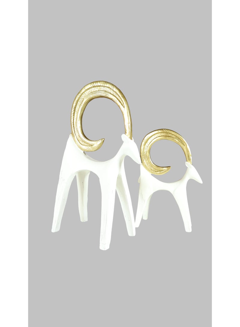Abstract Ibex Figurine White and Gold, Decorative Sculpture for Living Room and Office - Image 1