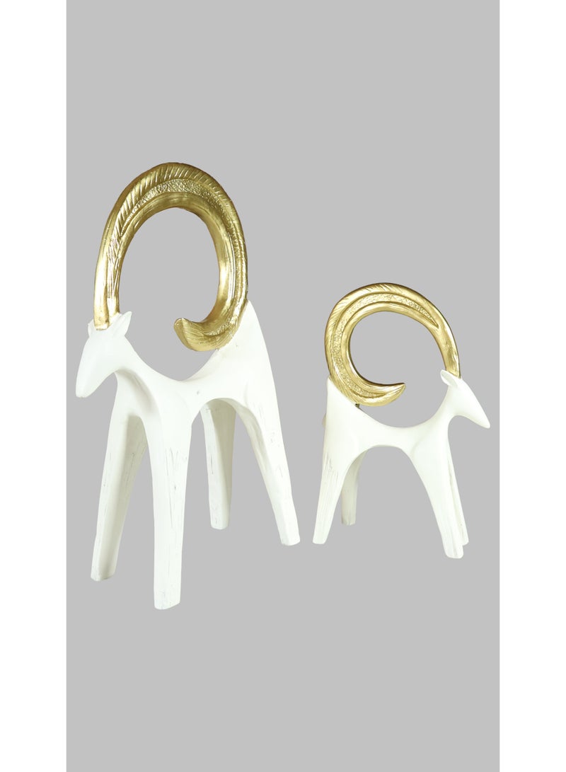Abstract Ibex Figurine White and Gold, Decorative Sculpture for Living Room and Office - Image 3