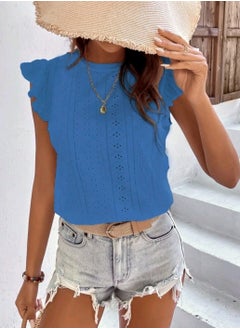 SHEIN VCAY Eyelet Embroidery Butterfly Sleeve Tee BLUE