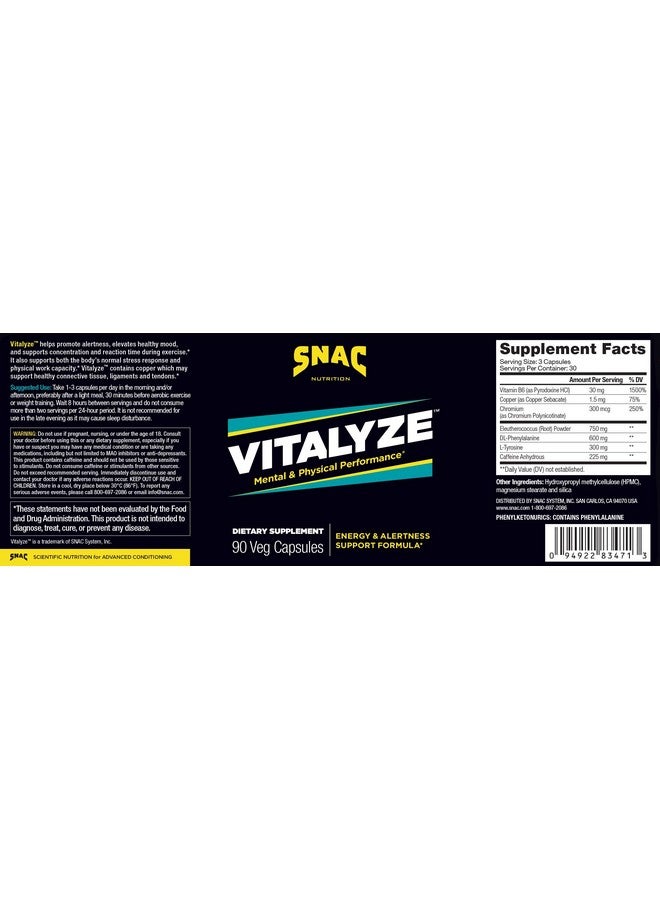 SNAC Vitalyze Mental Alertness and Physical Performance Energy Enhancer, 90 Capsules - Image 2