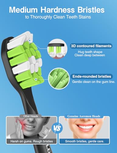 Aoremon Toothbrush Replacement Heads for Philips Sonicare W W2 W3 Electric Toothbrush Heads Compatible with Sonicare C1 4100 5100 5300 6100 G2 Snap-on Phillips Electric Tooth Brush Handle, Black - Image 4