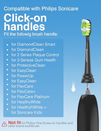 Aoremon Toothbrush Replacement Heads for Philips Sonicare W W2 W3 Electric Toothbrush Heads Compatible with Sonicare C1 4100 5100 5300 6100 G2 Snap-on Phillips Electric Tooth Brush Handle, Black - Image 2