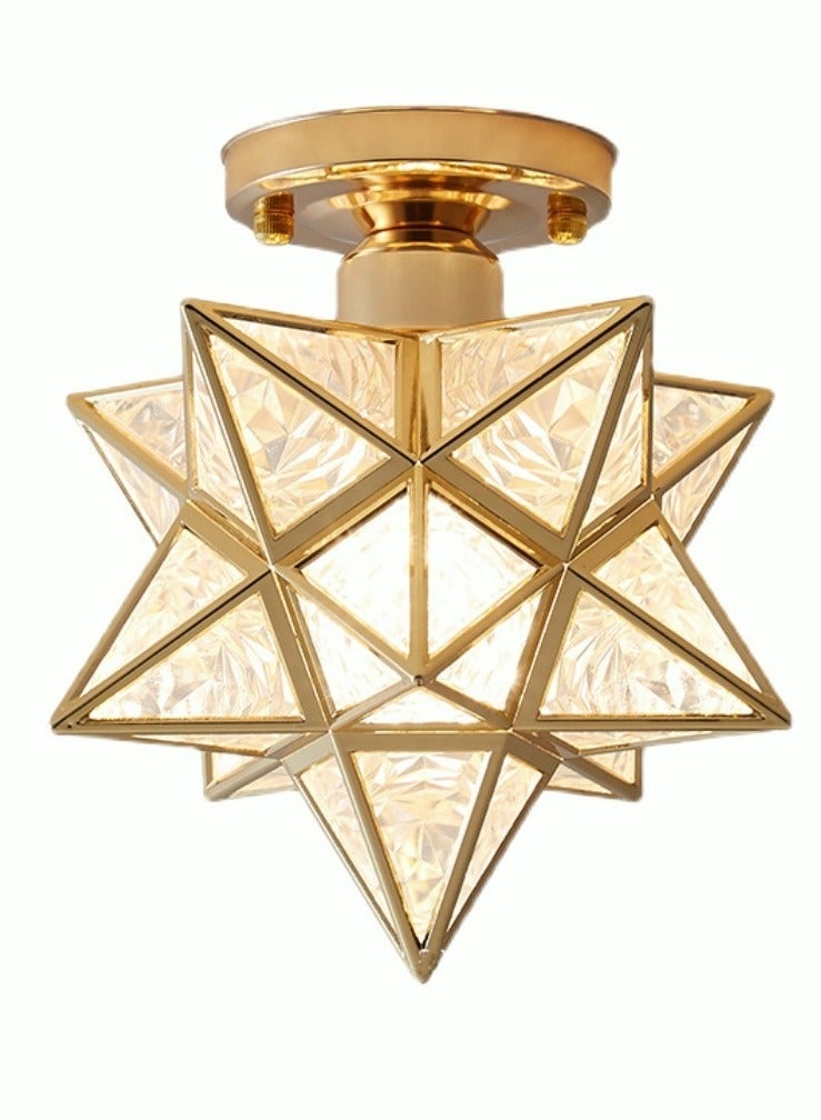 MIXDE Brass Moravian Star Light Flush Mount Celing Lights Seeded Glass Shade Boho Moroccan Ceiling Lamp for Kitchen Foyer - Image 1