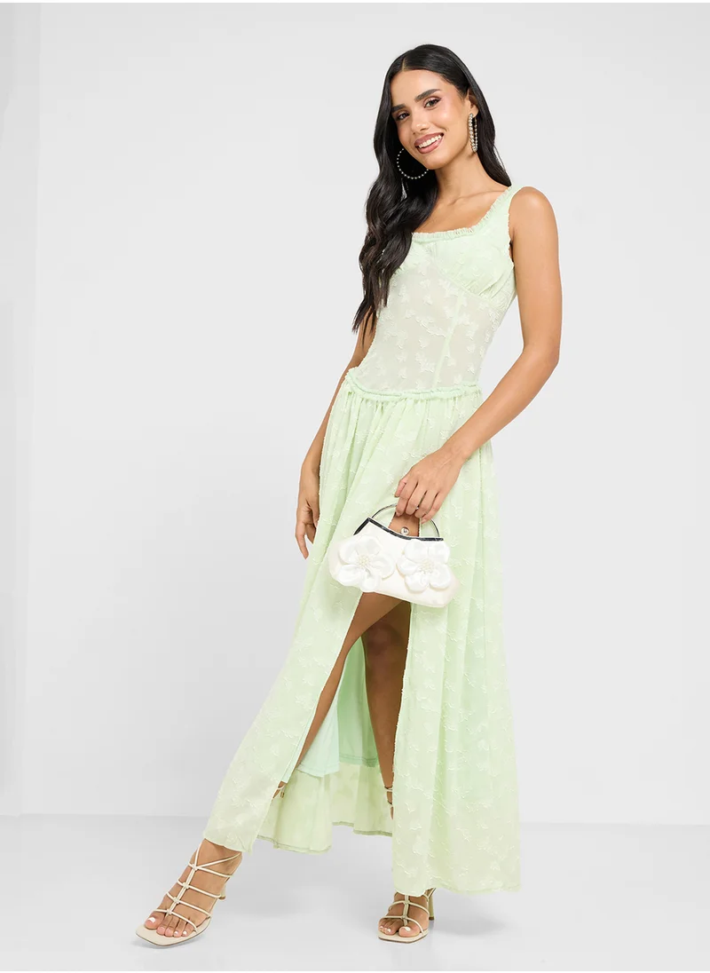 جينجر Corset Bodice Floral Dropwaist Pleated Dress