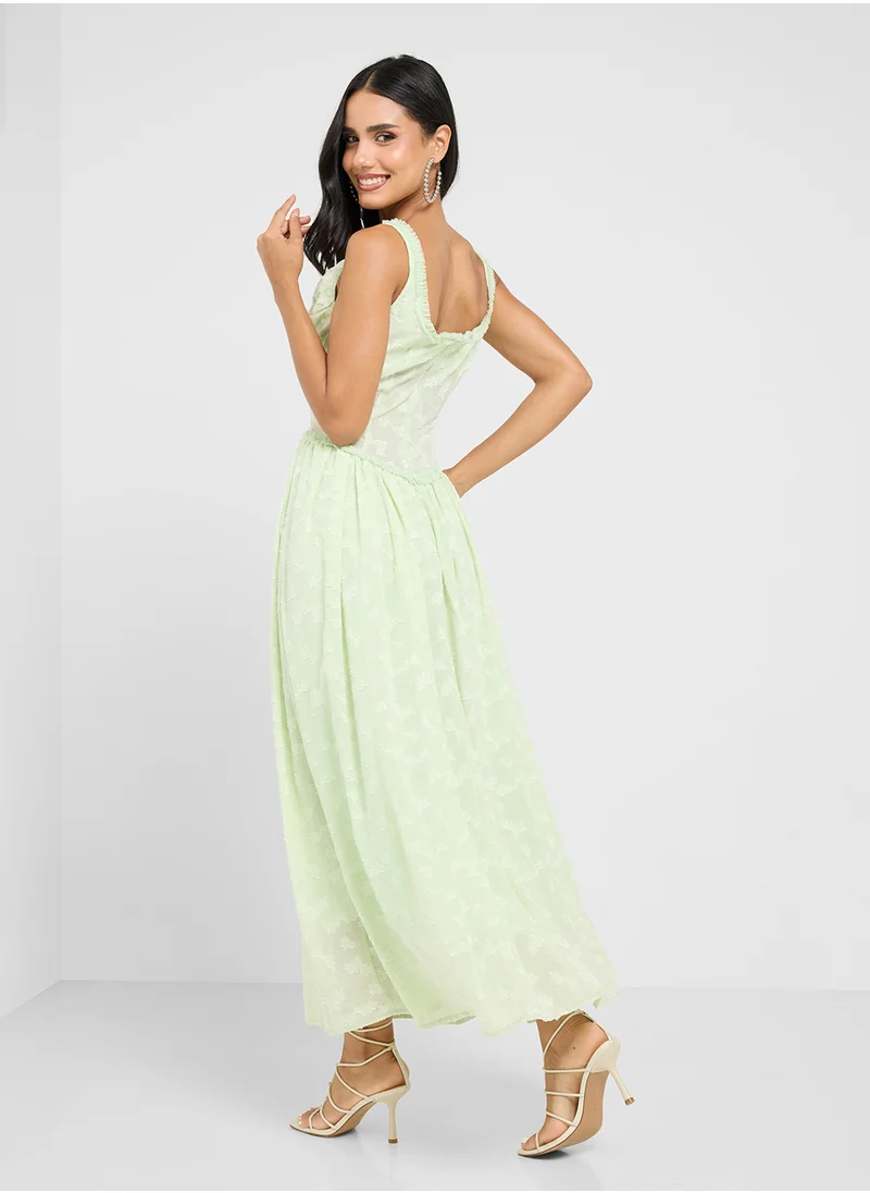 جينجر Corset Bodice Floral Dropwaist Pleated Dress