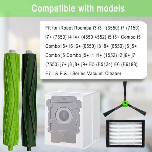 MalhSlix Replacement Parts for iRobot Roomba E5 E6 E7 i2 i3 i3+i4 i4+ i5 i5+ i6 i6+ i7 i7+ i8 i8+/Plus i1 E i j Series Robot Vacuum,1 sets of multi-surface roller brushes 4 Vacuum bags 4 filters 4 side brushes - Image 2
