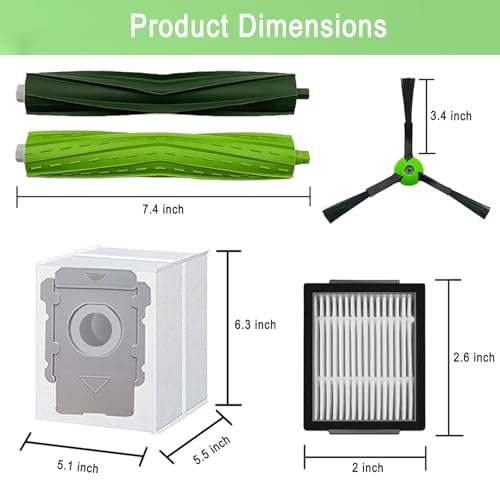 MalhSlix Replacement Parts for iRobot Roomba E5 E6 E7 i2 i3 i3+i4 i4+ i5 i5+ i6 i6+ i7 i7+ i8 i8+/Plus i1 E i j Series Robot Vacuum,1 sets of multi-surface roller brushes 4 Vacuum bags 4 filters 4 side brushes - Image 4