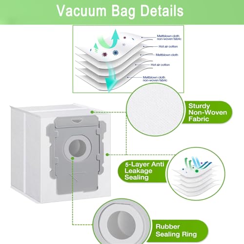 MalhSlix Replacement Parts for iRobot Roomba E5 E6 E7 i2 i3 i3+i4 i4+ i5 i5+ i6 i6+ i7 i7+ i8 i8+/Plus i1 E i j Series Robot Vacuum,1 sets of multi-surface roller brushes 4 Vacuum bags 4 filters 4 side brushes - Image 3