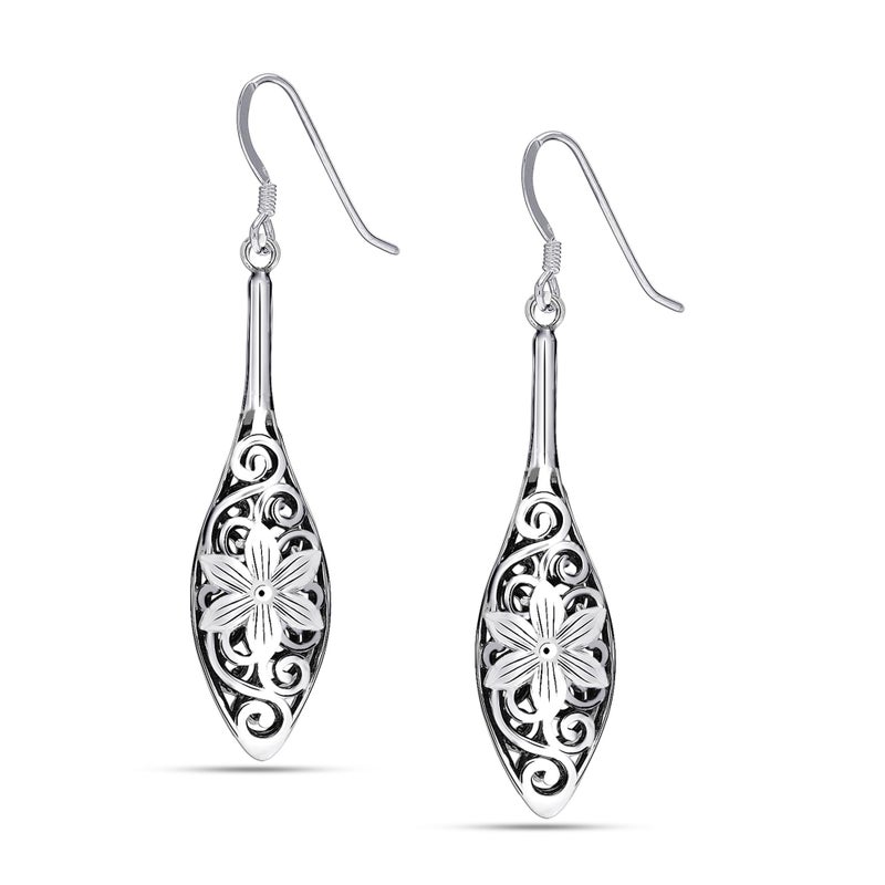 LeCalla 925 Sterling Silver Retro Filigree Drop Earrings | Lightweight Long Filigree Bali Inspired Hollow Flower Teardrop Dangle Hook Earring for Women - 51mm - Image 1