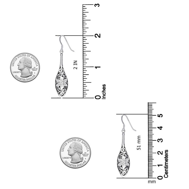 LeCalla 925 Sterling Silver Retro Filigree Drop Earrings | Lightweight Long Filigree Bali Inspired Hollow Flower Teardrop Dangle Hook Earring for Women - 51mm - Image 4