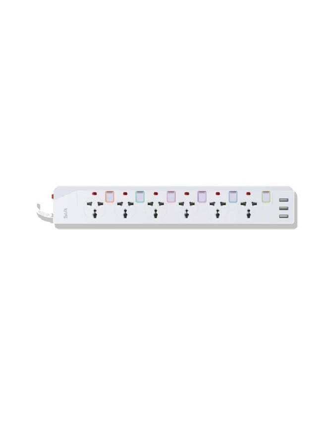 SIA ENDURING GEN1 POWER STRIP 2m copper 6Ways+3usb - White - Image 2