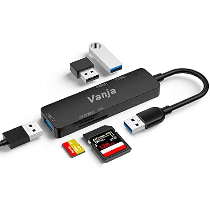 Vanja SD CARD READER USB 3.0 HUB 5 PORTS USB SPLITTER MULTI-PORT ADAPTER PORT EXTENDER TF MICRO SD CARD READER FOR LAPTOP PC MAC MACBOOK M2 XBOX PS5 PS4 COMPUTER HIGH SPEED BLACK - Image 1