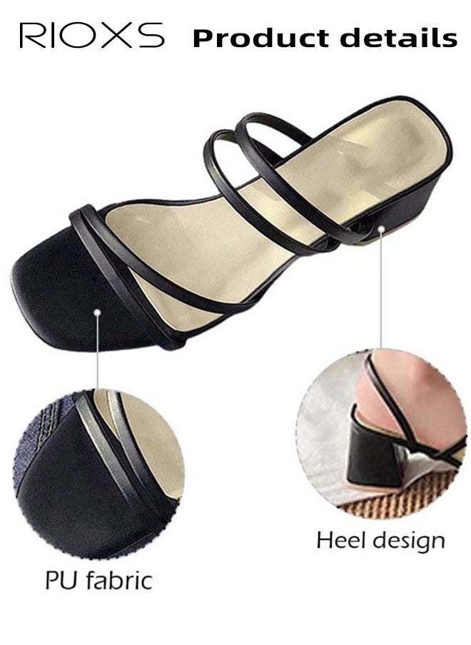 Women's Mid Heel Sandals, Square Open Toe Block Heels Sandals, Strappy Heels For Women, Chunky Ankle Buckle Pump Heeled Sandals, Ladies Summer Heels, Dress Slid Sandals Shoes, Best For Work/ Shopping/ Vacation/ Daily Wear